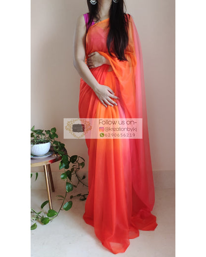 Orange Ombré Dip Dyed Net Saree - kreationbykj