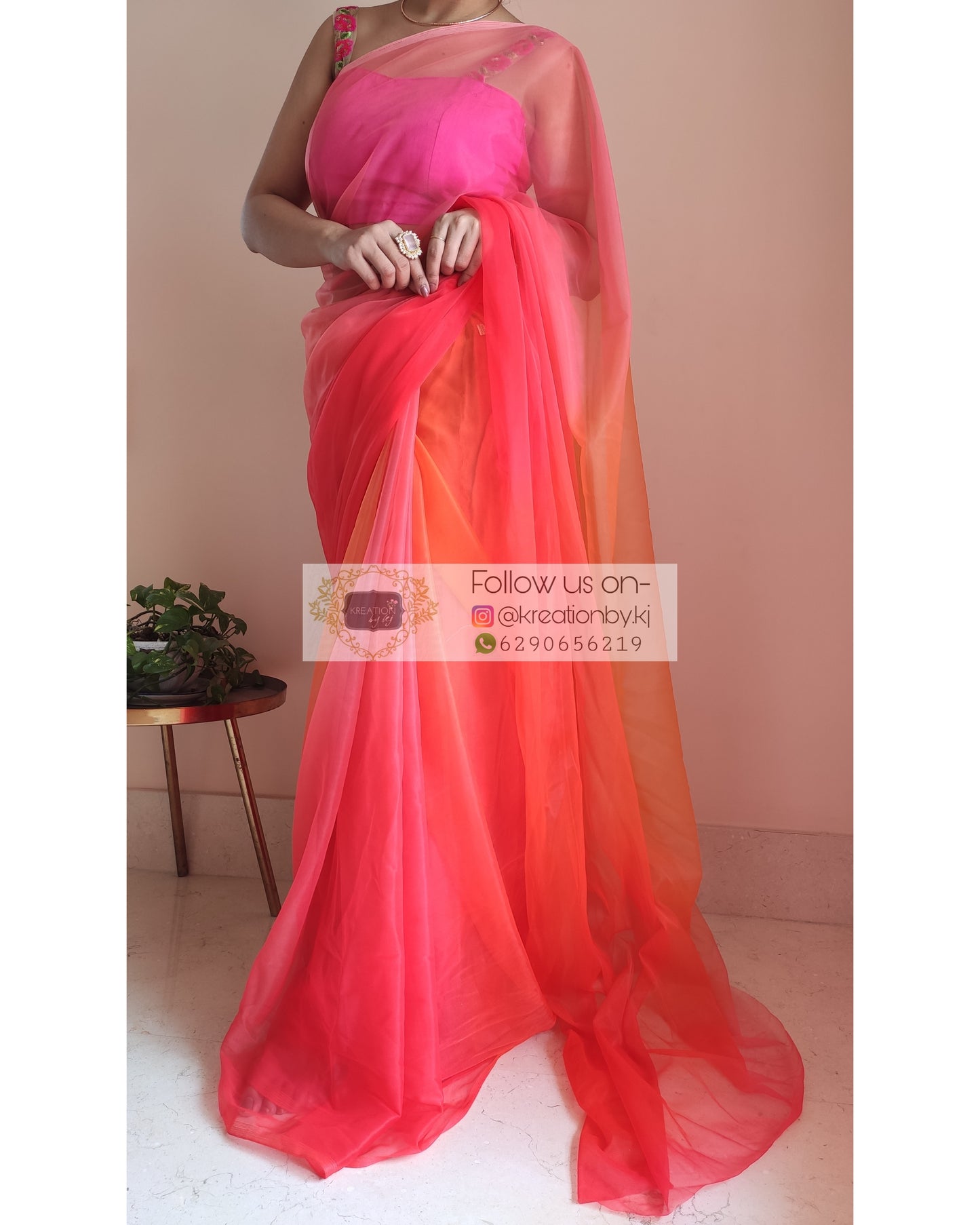 Orange Ombré Dip Dyed Net Saree - kreationbykj