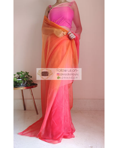 Orange Ombré Dip Dyed Net Saree - kreationbykj