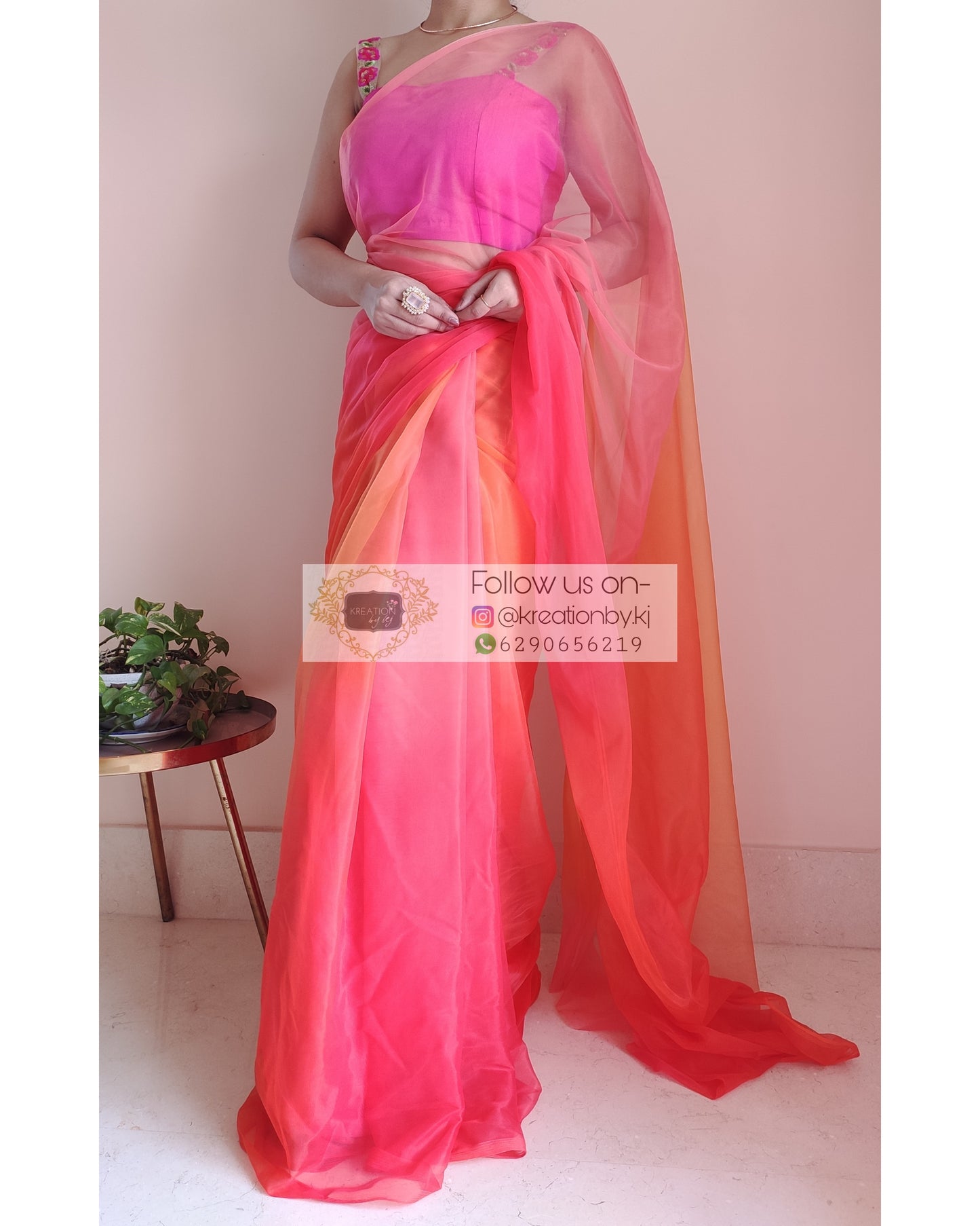 Orange Ombré Dip Dyed Net Saree - kreationbykj