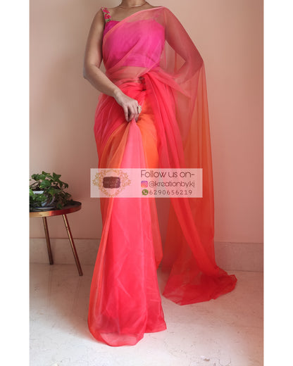 Orange Ombré Dip Dyed Net Saree - kreationbykj