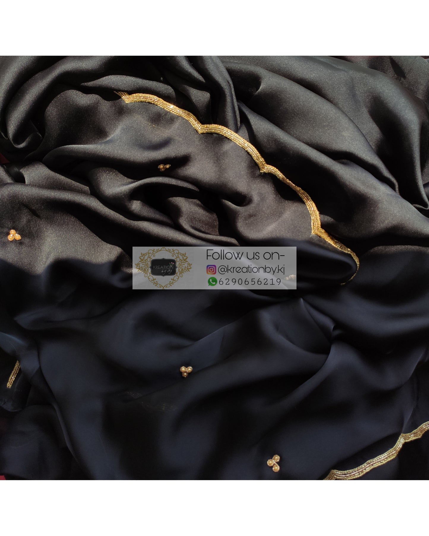 Black Crepe Silk Saree With Handembroidered Scalloping - kreationbykj