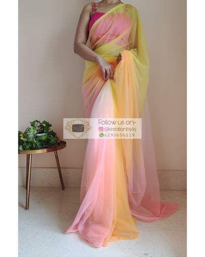 Candy Floss Ombré Net Saree - kreationbykj