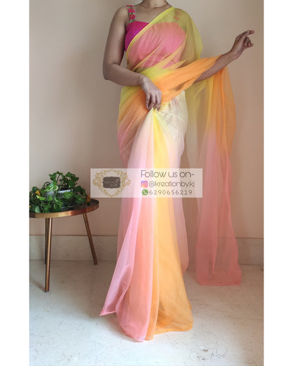 Candy Floss Ombré Net Saree - kreationbykj