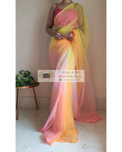 Candy Floss Ombré Net Saree - kreationbykj