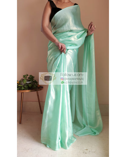 Mint Green Shimmer Satin Saree - kreationbykj