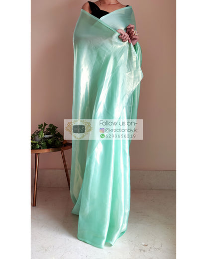 Mint Green Shimmer Satin Saree - kreationbykj