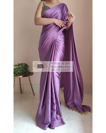 Heather Satin Silk Saree With Handmade Tassels On Pallu - kreationbykj