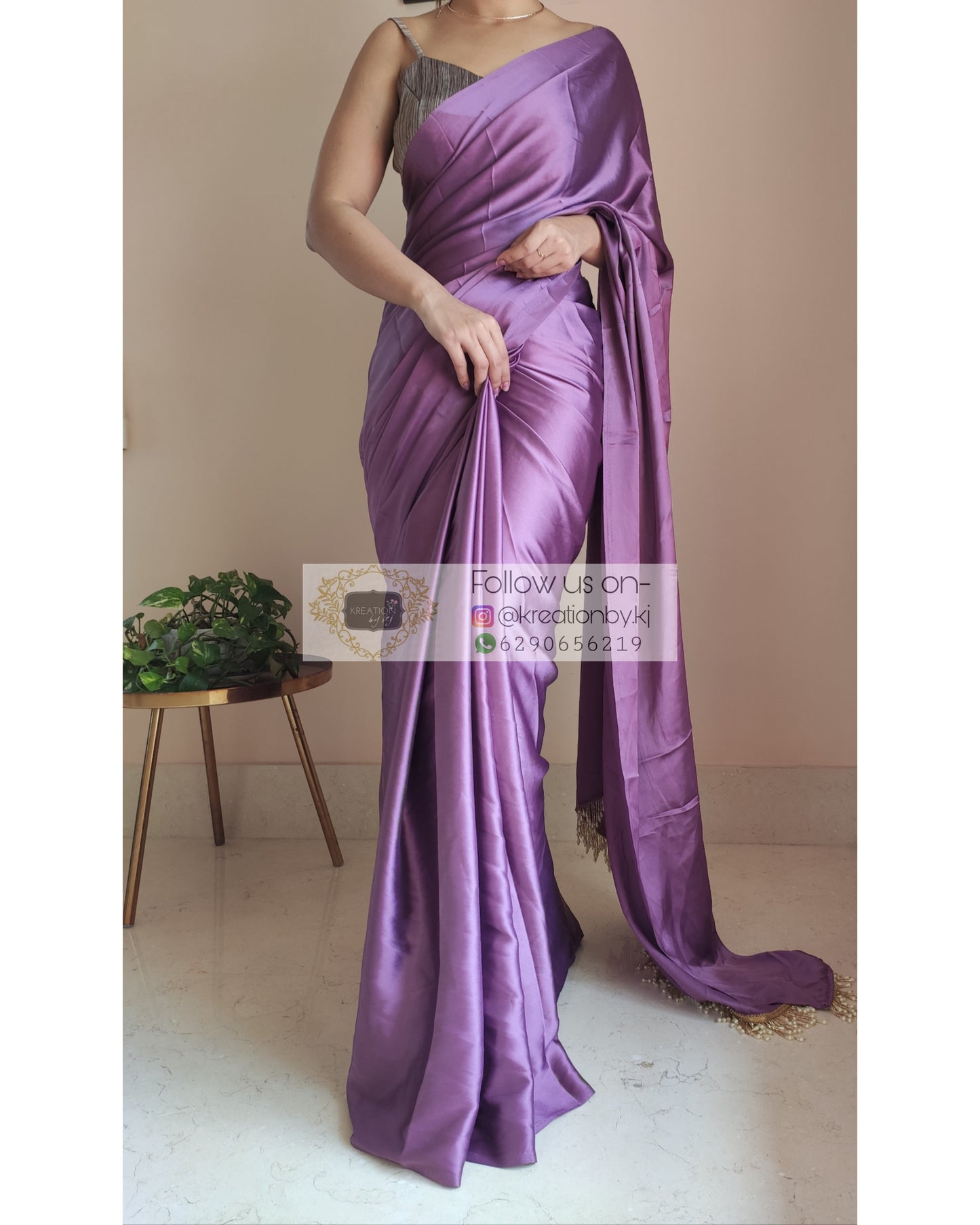 Heather Satin Silk Saree With Handmade Tassels On Pallu - kreationbykj