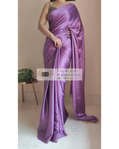 Heather Satin Silk Saree With Handmade Tassels On Pallu - kreationbykj