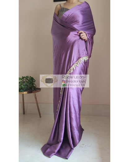 Heather Satin Silk Saree With Handmade Tassels On Pallu - kreationbykj