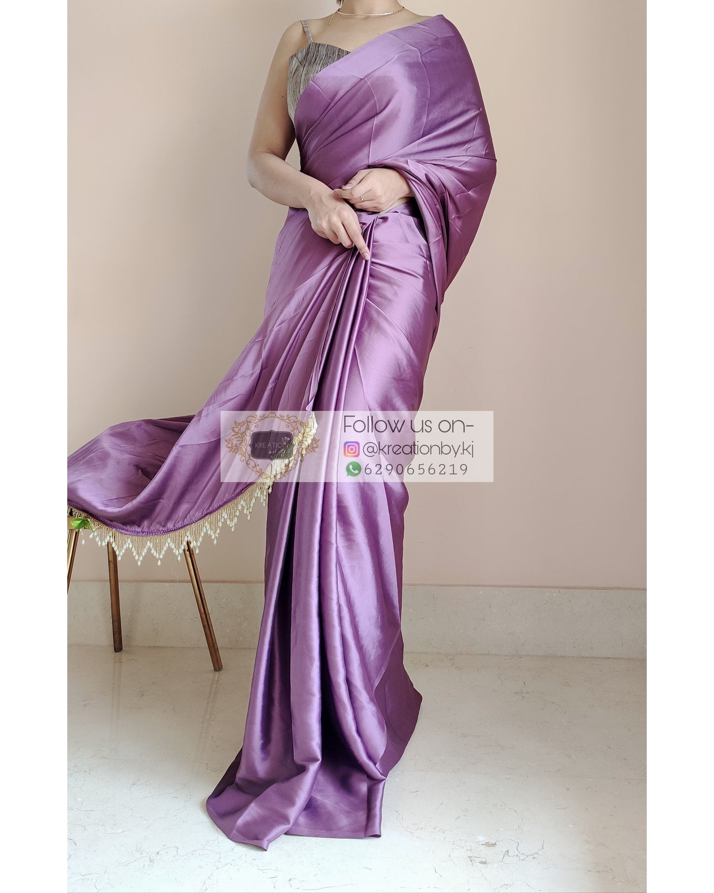 Heather Satin Silk Saree With Handmade Tassels On Pallu - kreationbykj