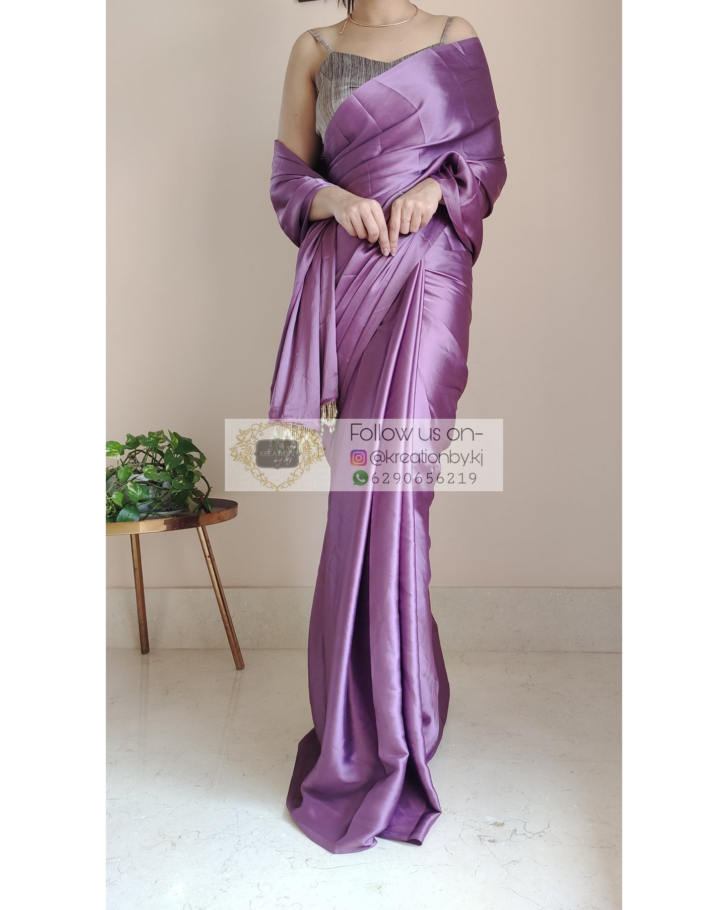 Heather Satin Silk Saree With Handmade Tassels On Pallu - kreationbykj