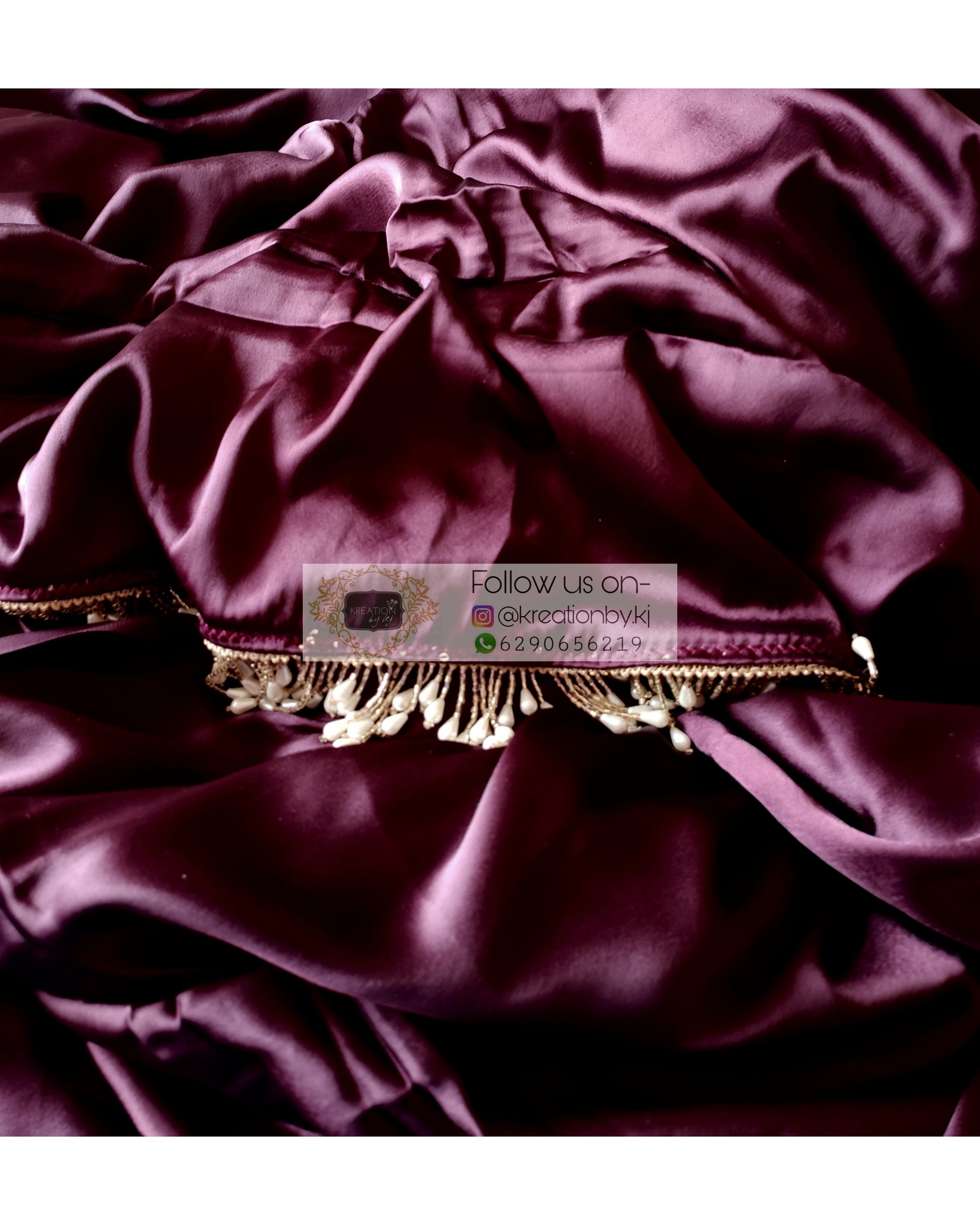 Dark Eggplant Wine Satin Silk Saree With Handmade Tassels On Pallu - kreationbykj