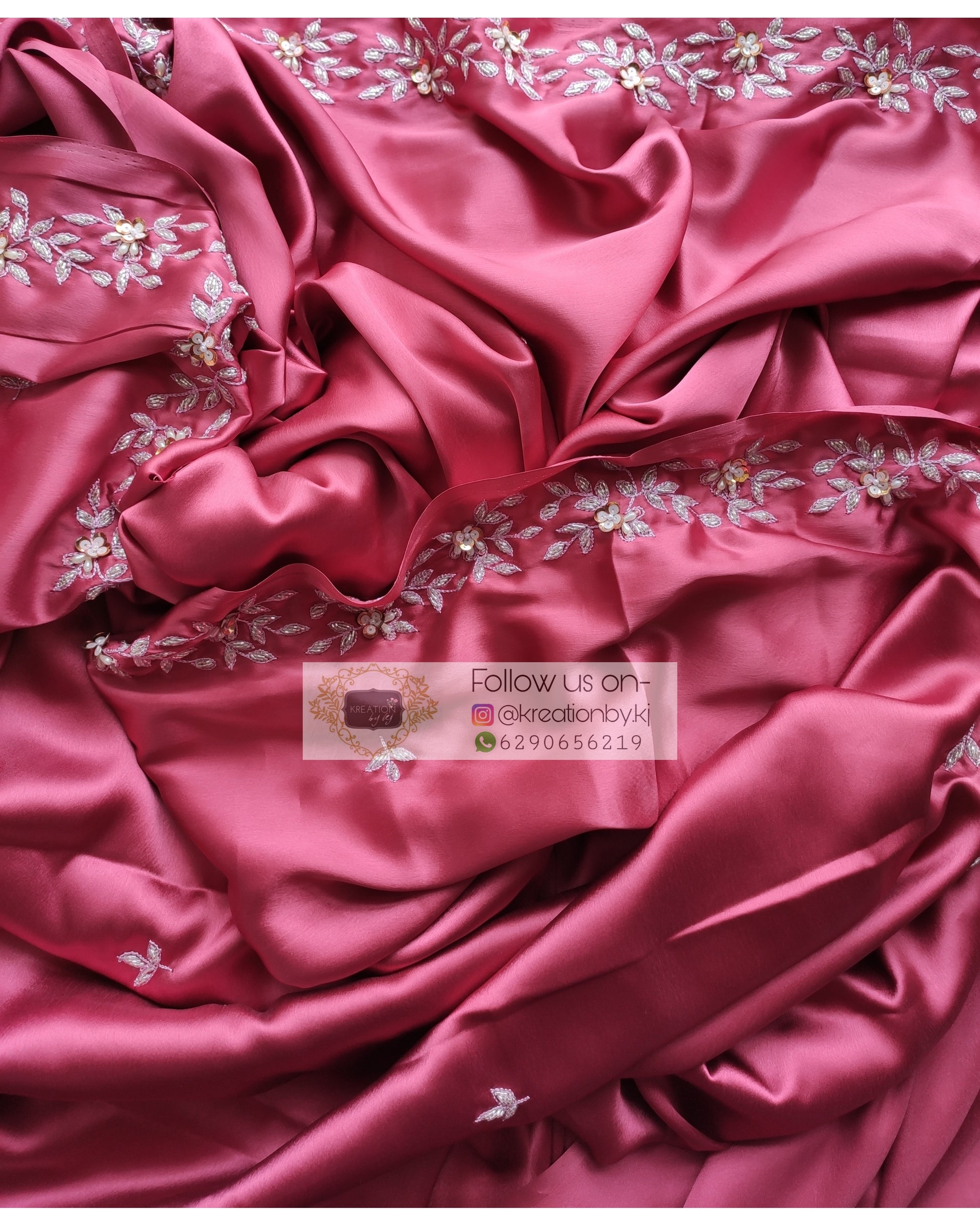 Rose Pink Satin Silk Chandani Saree - kreationbykj