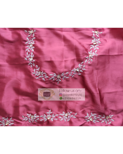 Rose Pink Satin Silk Chandani Saree - kreationbykj