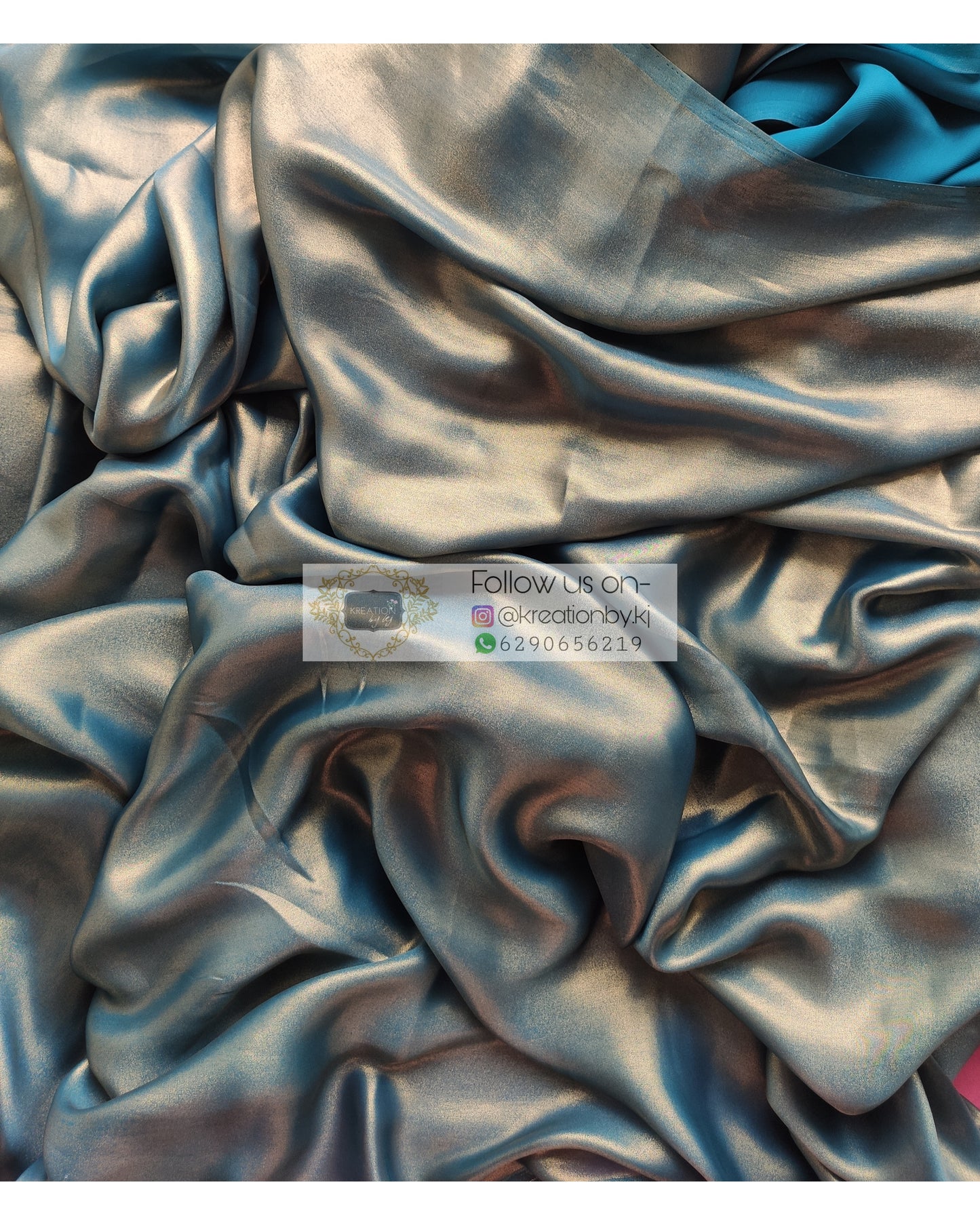 Molten Teal Shimmer Satin Saree - kreationbykj