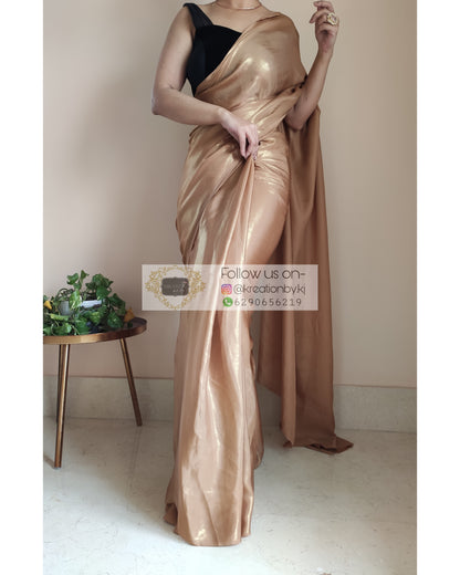 Champagne Gold Shimmer Satin Saree - kreationbykj