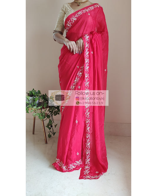 Red Chinnon Chandani Saree - kreationbykj