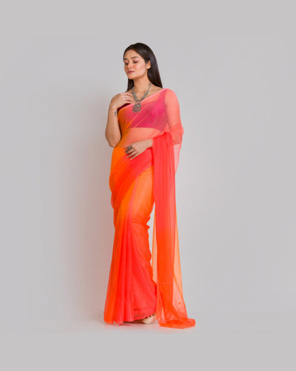 Orange Ombré Dip Dyed Net Saree - kreationbykj