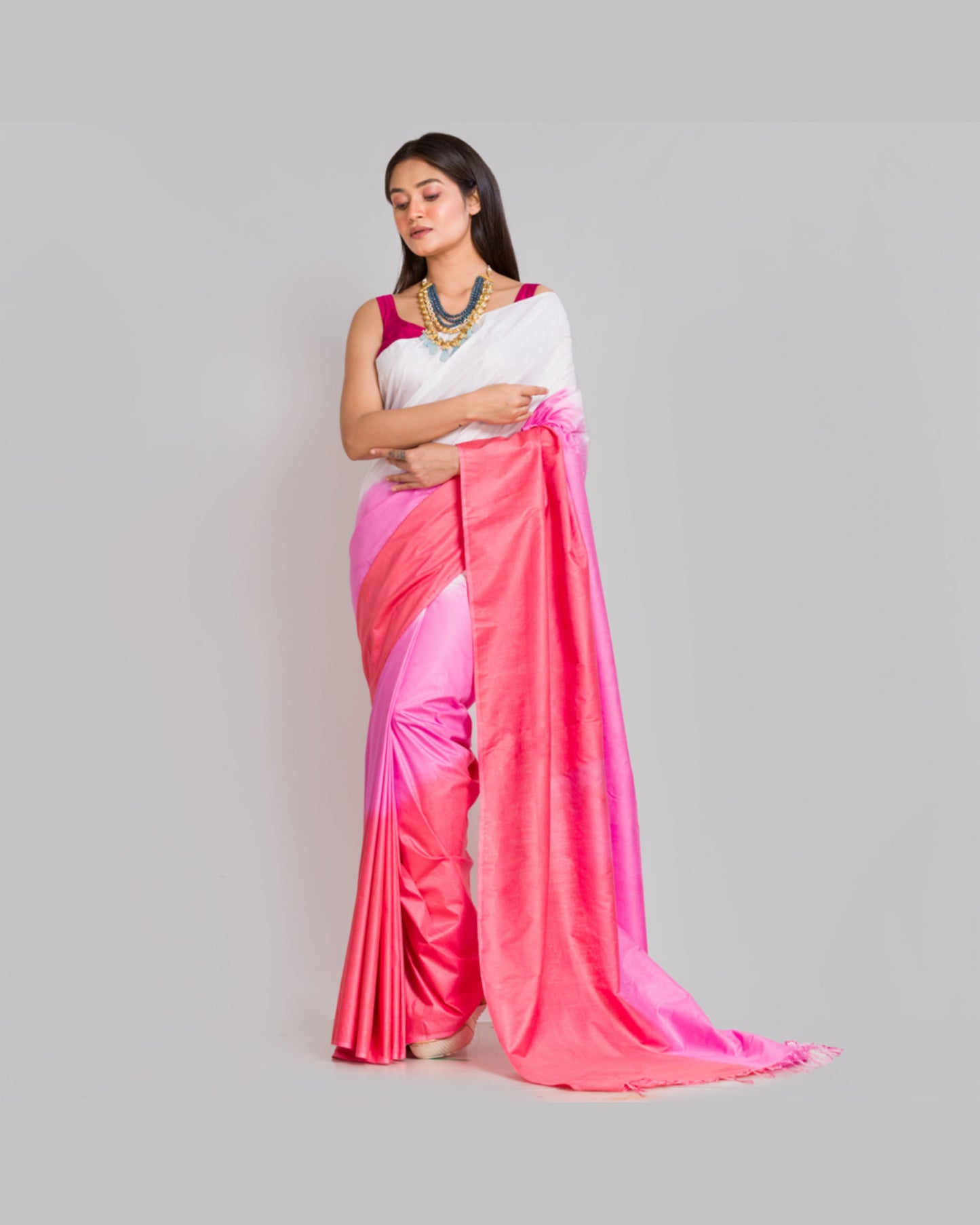 Pink Ombré Rayon Saree - kreationbykj