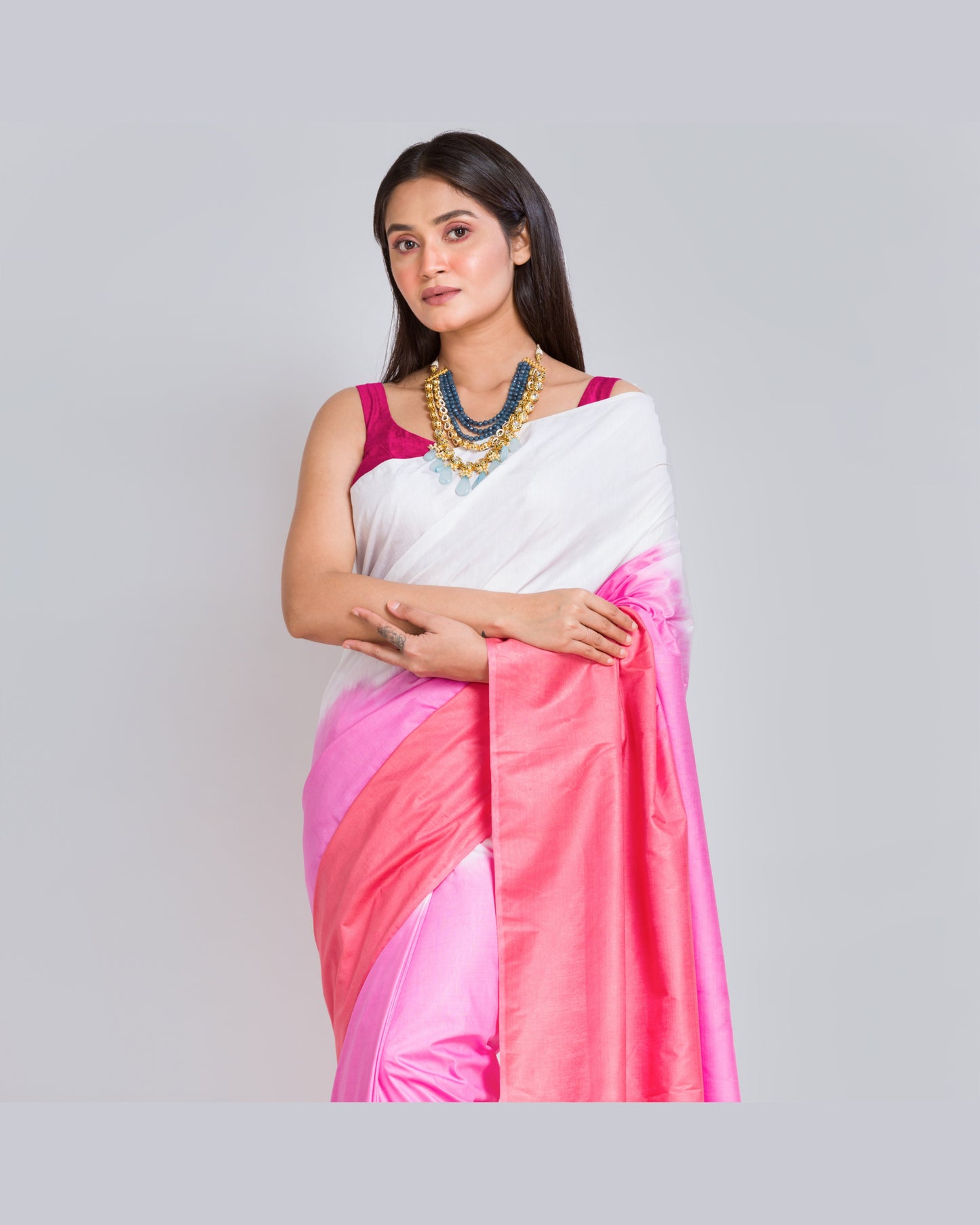 Pink Ombré Rayon Saree - kreationbykj