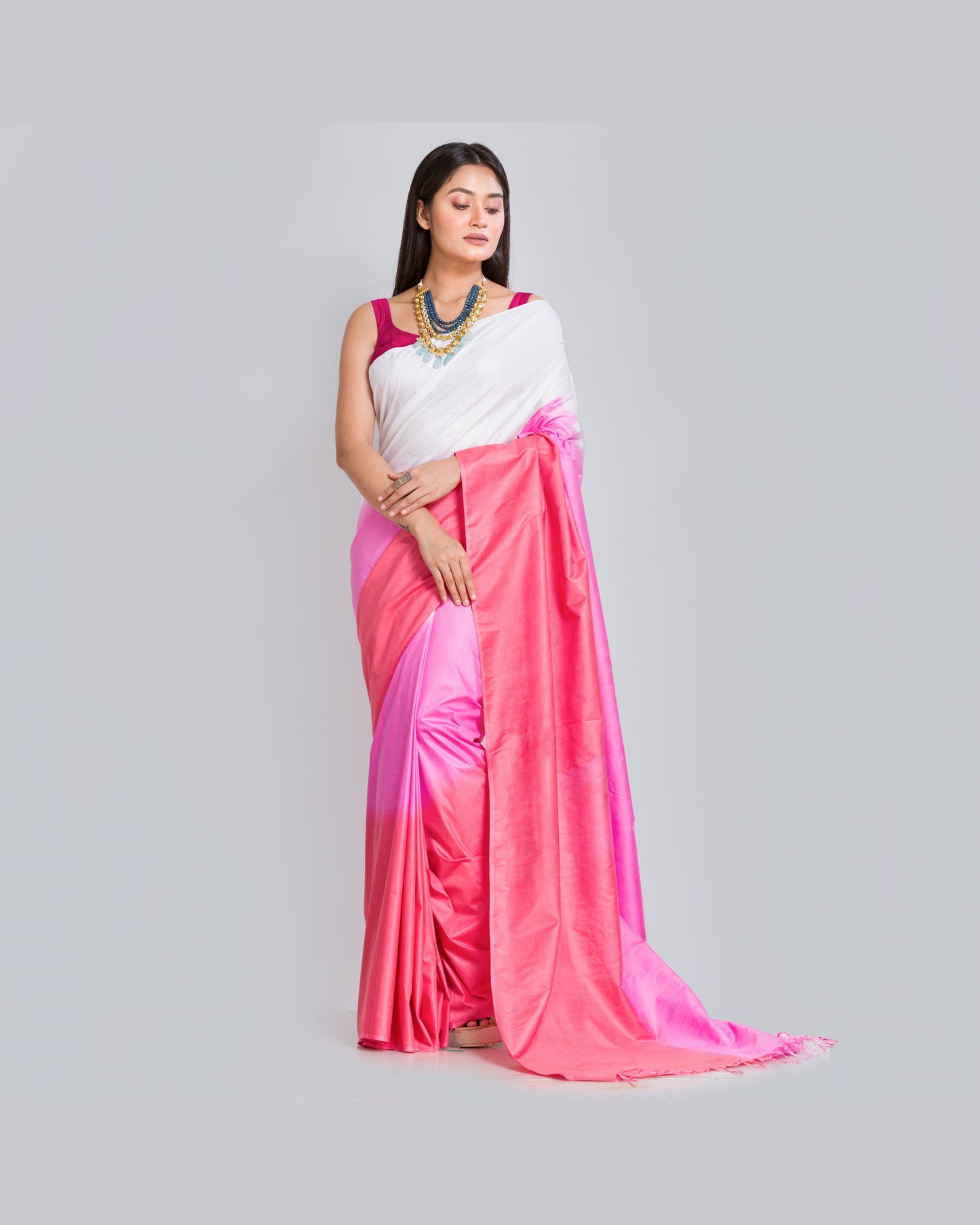 Pink Ombré Rayon Saree - kreationbykj