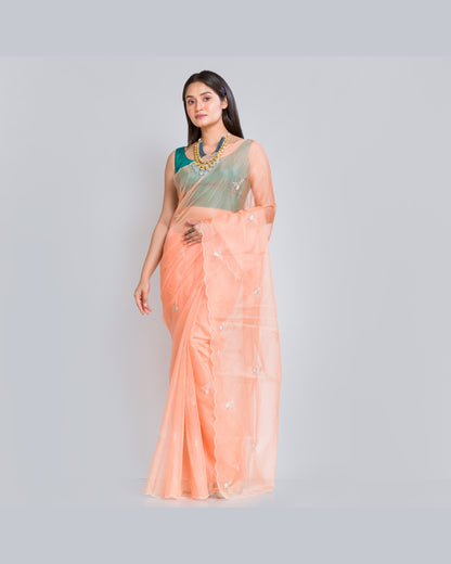 Peach Organza Silk Saree With 86 Bootas - kreationbykj