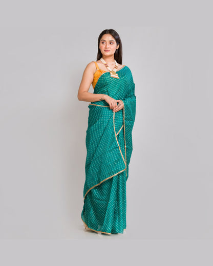 Green Kota Silk Leheriya Saree - kreationbykj