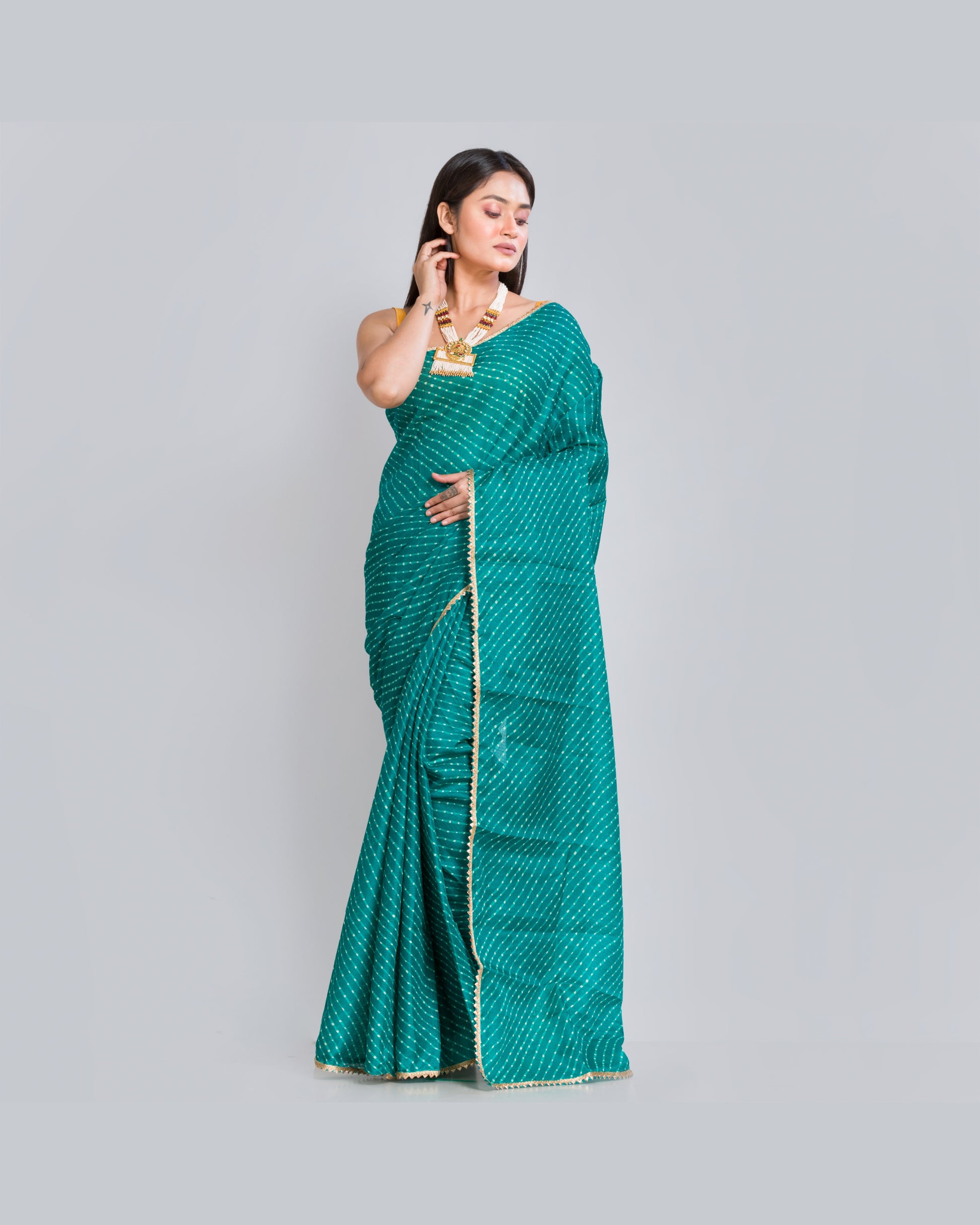 Green Kota Silk Leheriya Saree - kreationbykj