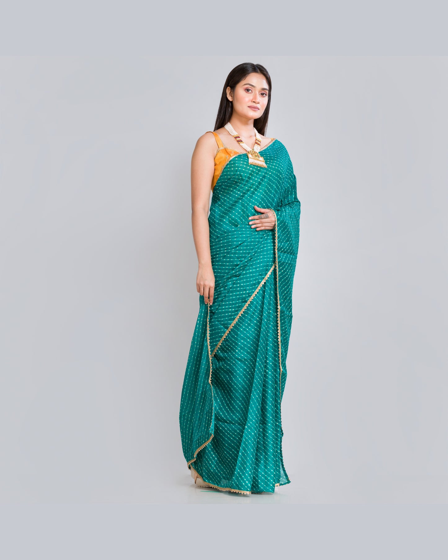 Green Kota Silk Leheriya Saree - kreationbykj