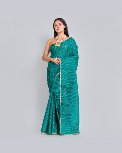 Green Kota Silk Leheriya Saree - kreationbykj