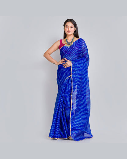 Blue Leheriya Kota Silk Saree - kreationbykj