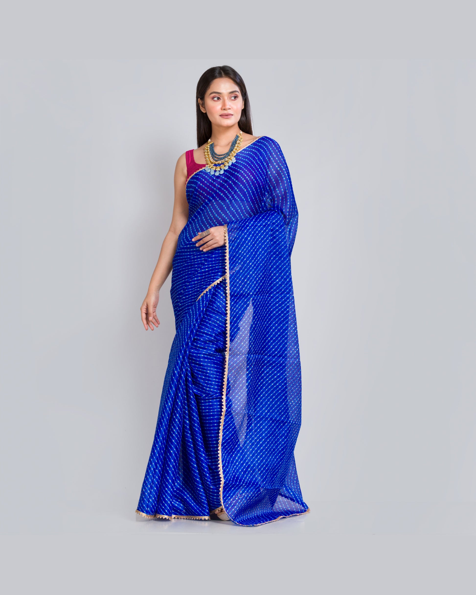 Blue Leheriya Kota Silk Saree - kreationbykj