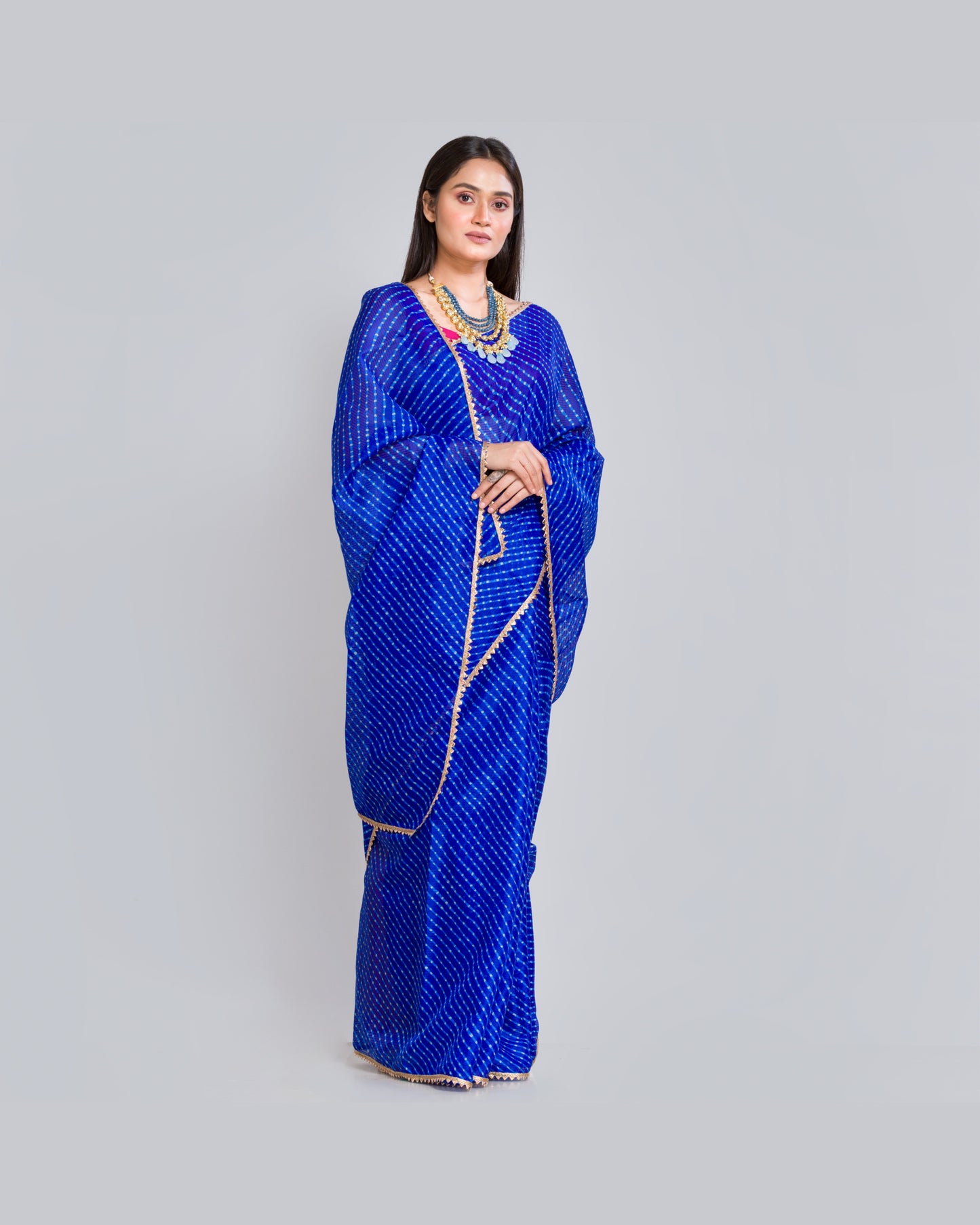 Blue Leheriya Kota Silk Saree - kreationbykj