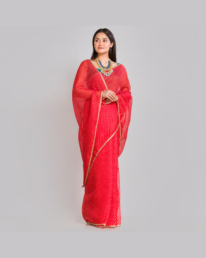 Red Kota Silk Leheriya Saree - kreationbykj