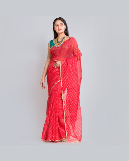 Red Kota Silk Leheriya Saree - kreationbykj