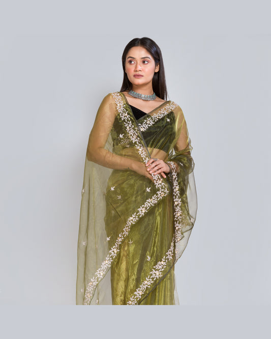 Military Green Chandani Saree - kreationbykj