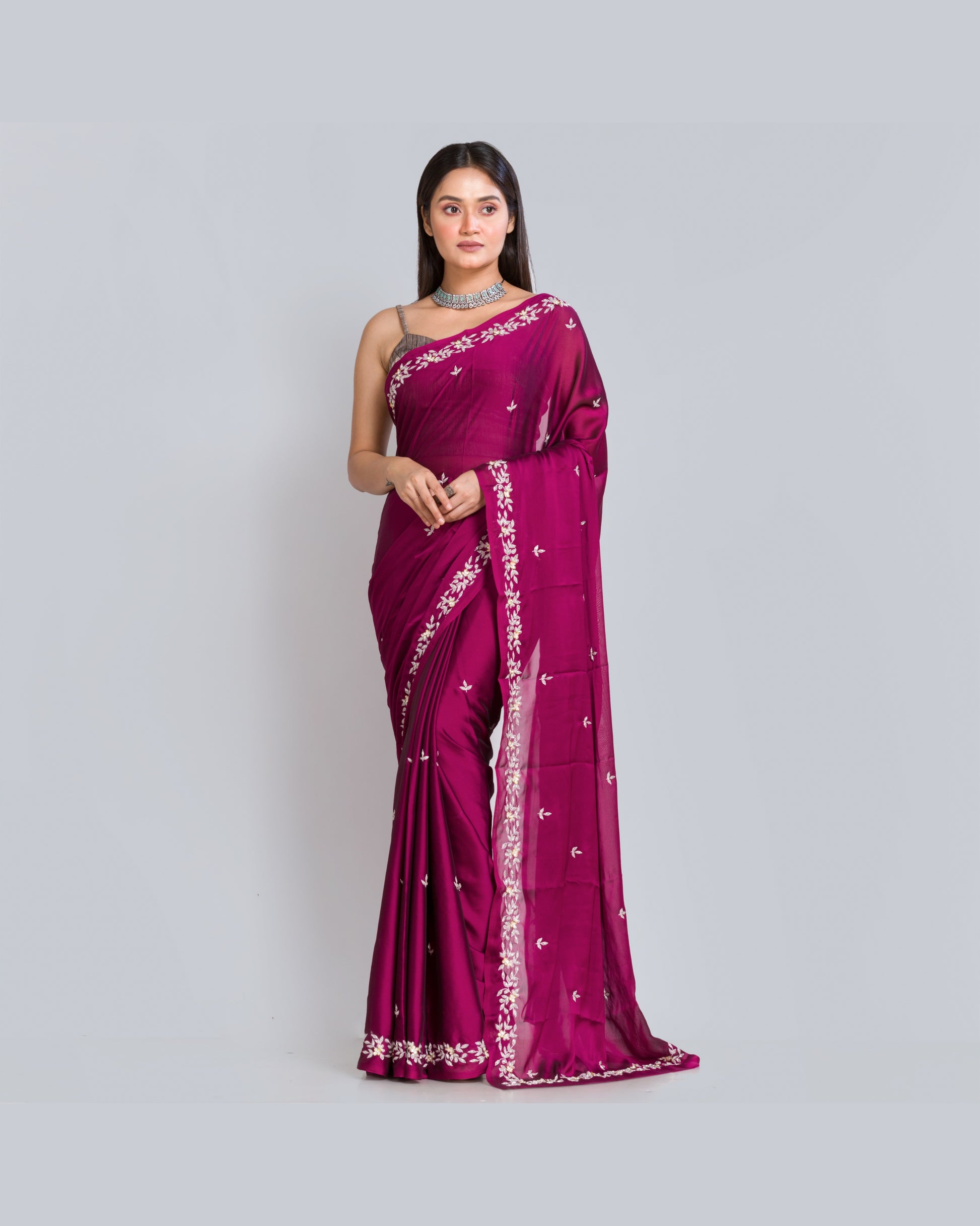 Wine Georgette Chandani Saree - kreationbykj