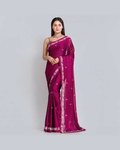 Wine Georgette Chandani Saree - kreationbykj