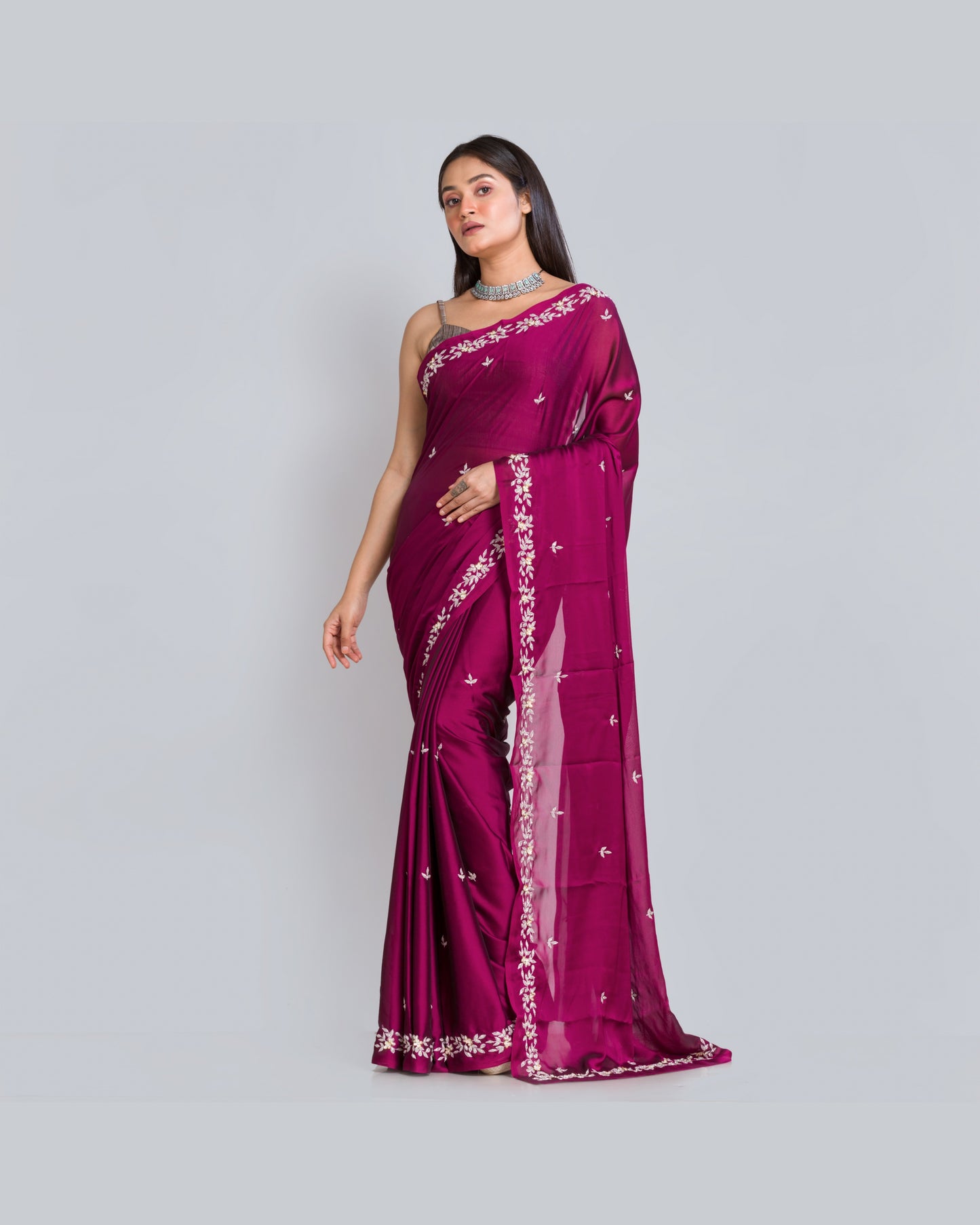 Wine Georgette Chandani Saree - kreationbykj