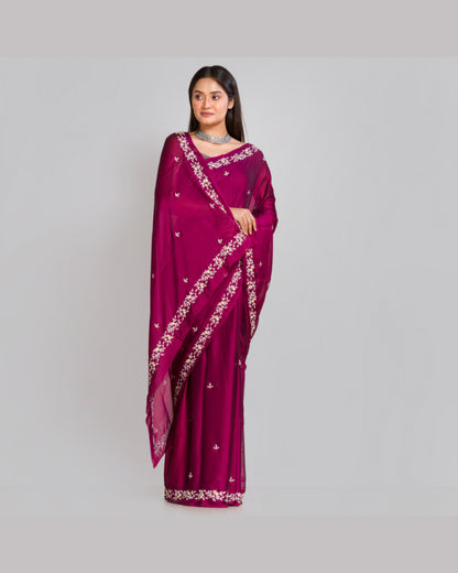 Wine Georgette Chandani Saree - kreationbykj