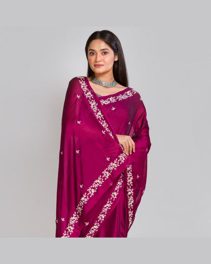 Wine Georgette Chandani Saree - kreationbykj