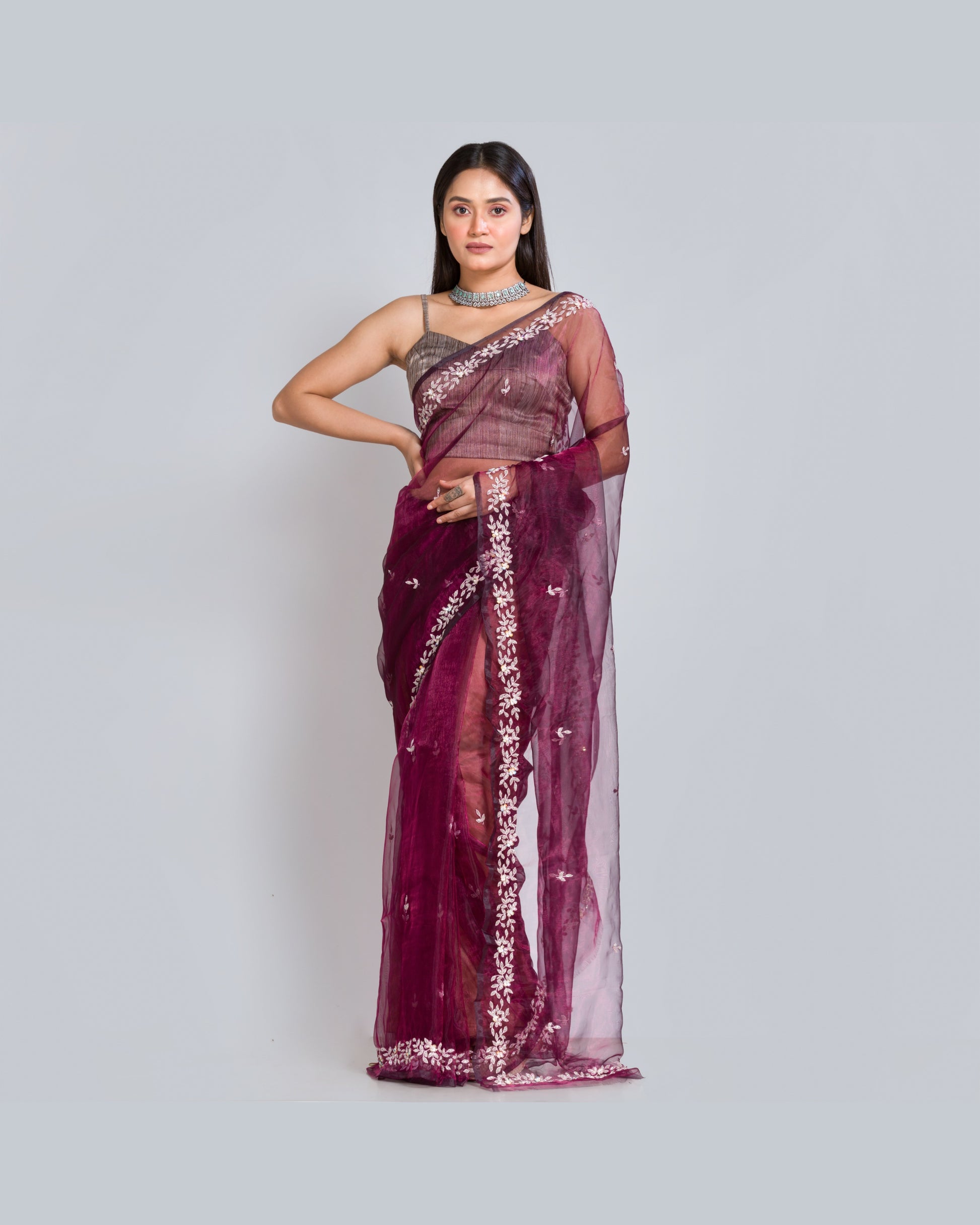 Wine Glass Tissue Chandani Saree - kreationbykj