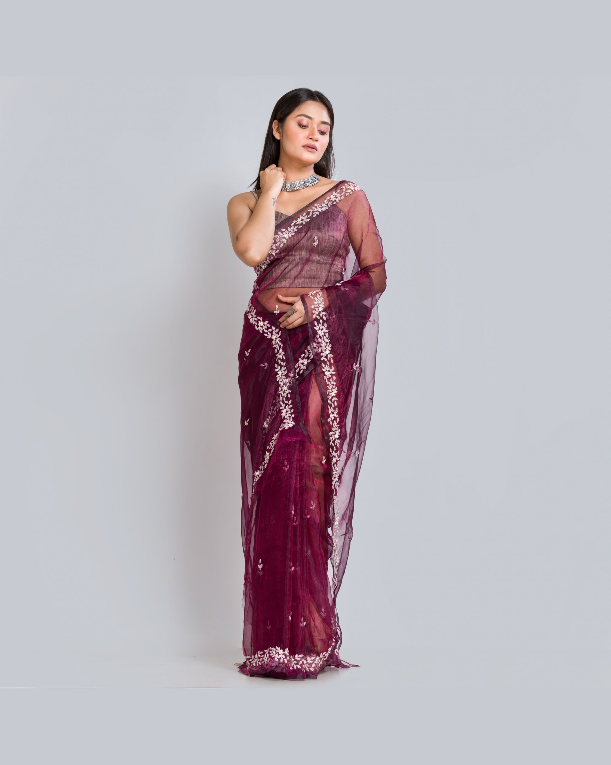 Wine Glass Tissue Chandani Saree - kreationbykj