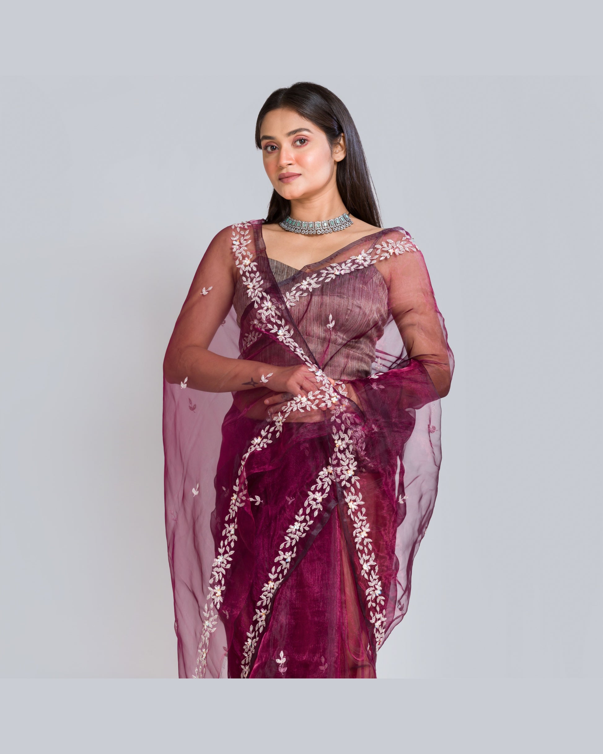 Wine Glass Tissue Chandani Saree - kreationbykj