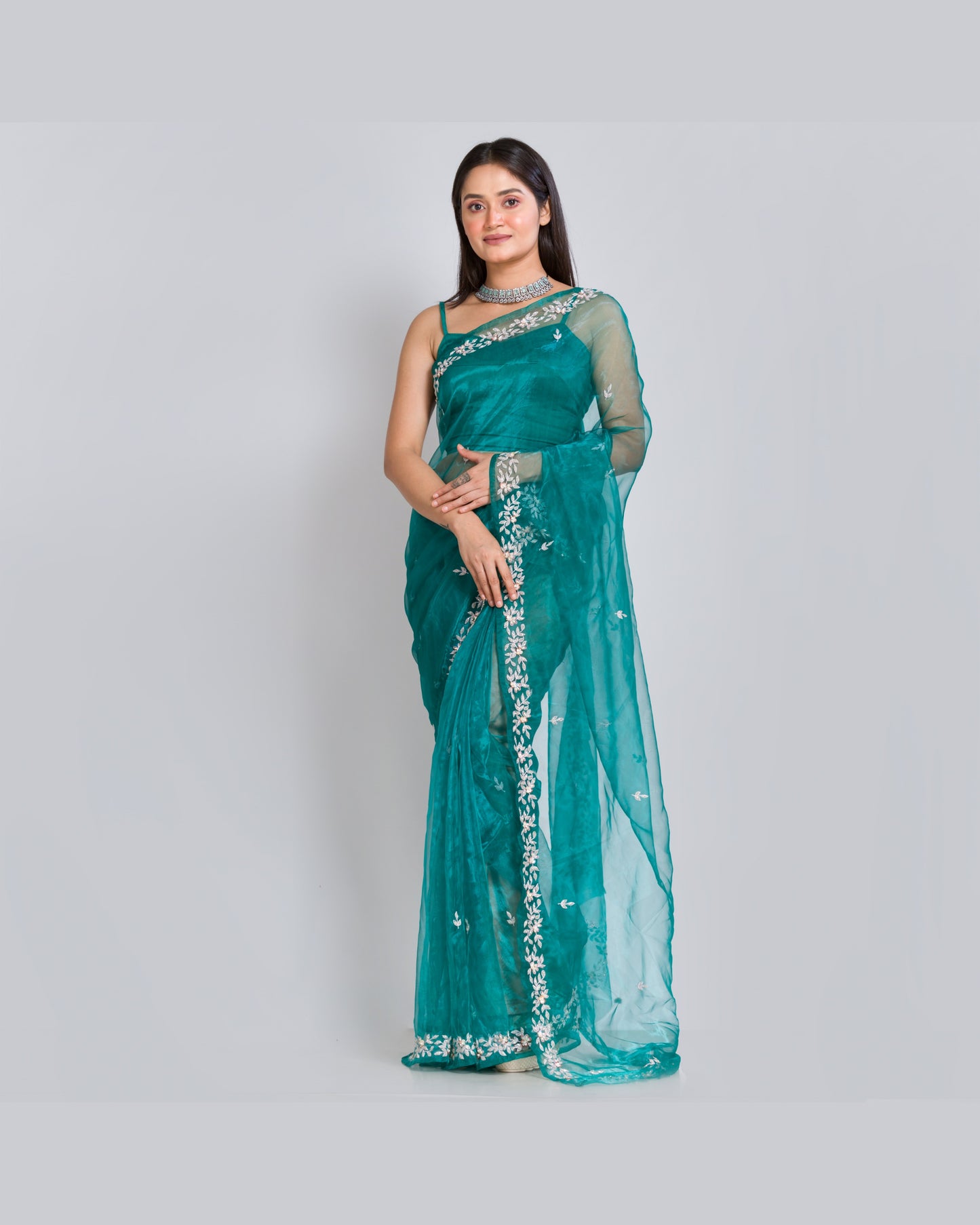 Teal Blue Chandani Saree - kreationbykj