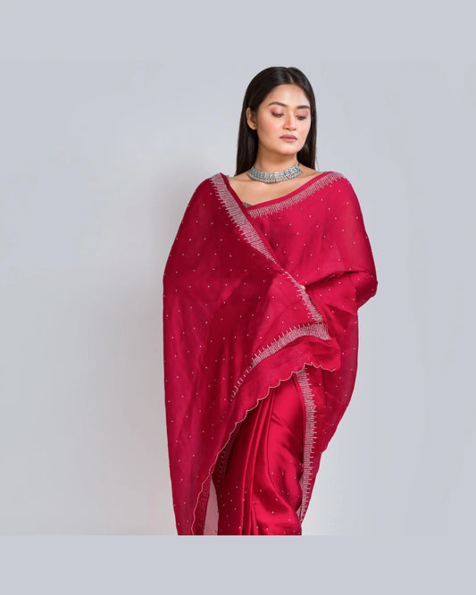 Maroon Crepe Silk Sitara Saree - kreationbykj