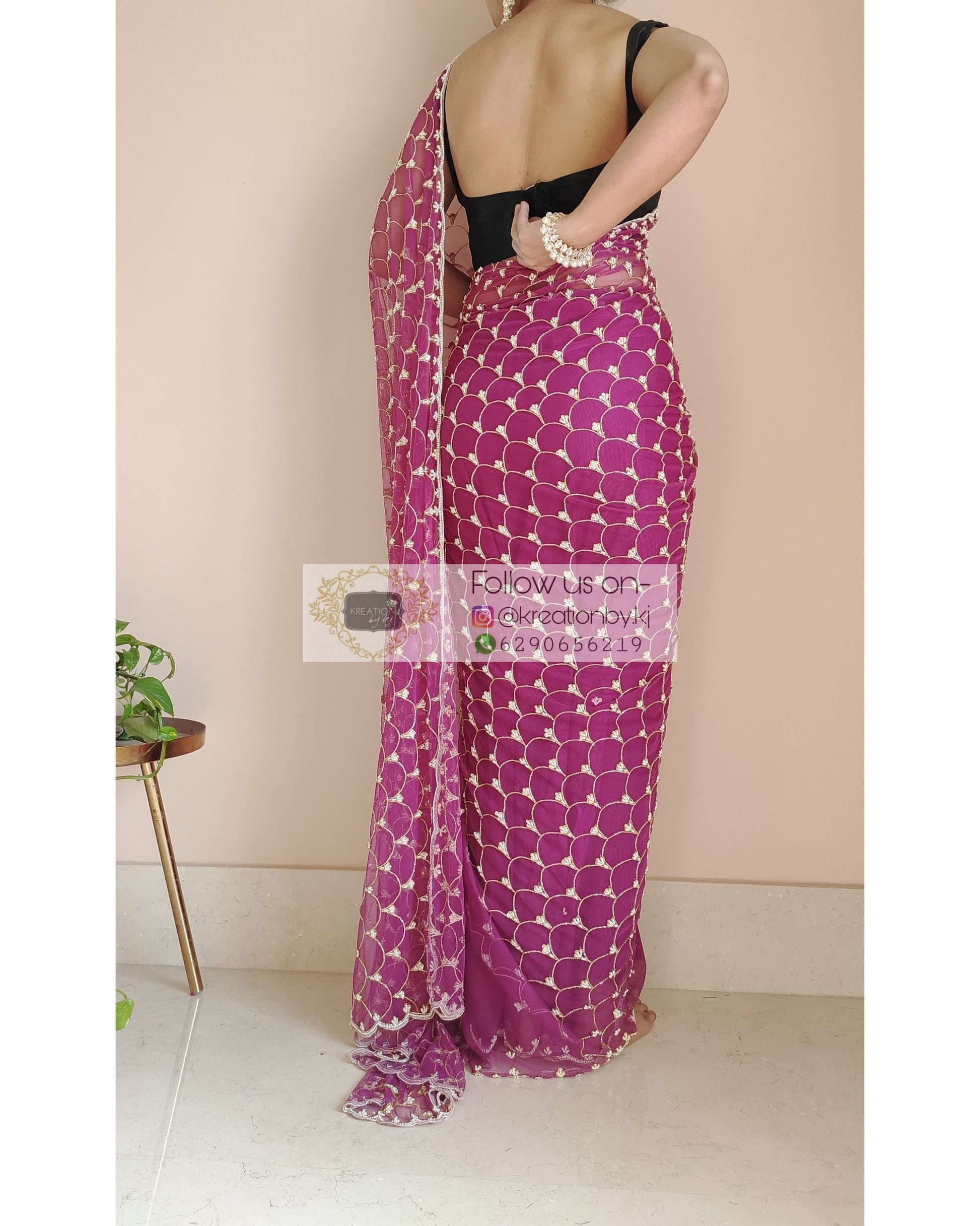 Purple Mehraab Cutdana Jaal Saree - kreationbykj