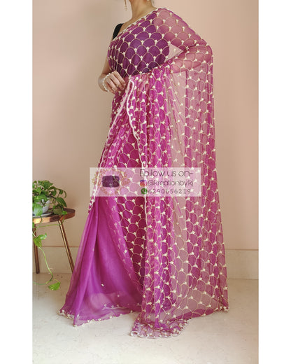 Purple Mehraab Cutdana Jaal Saree - kreationbykj